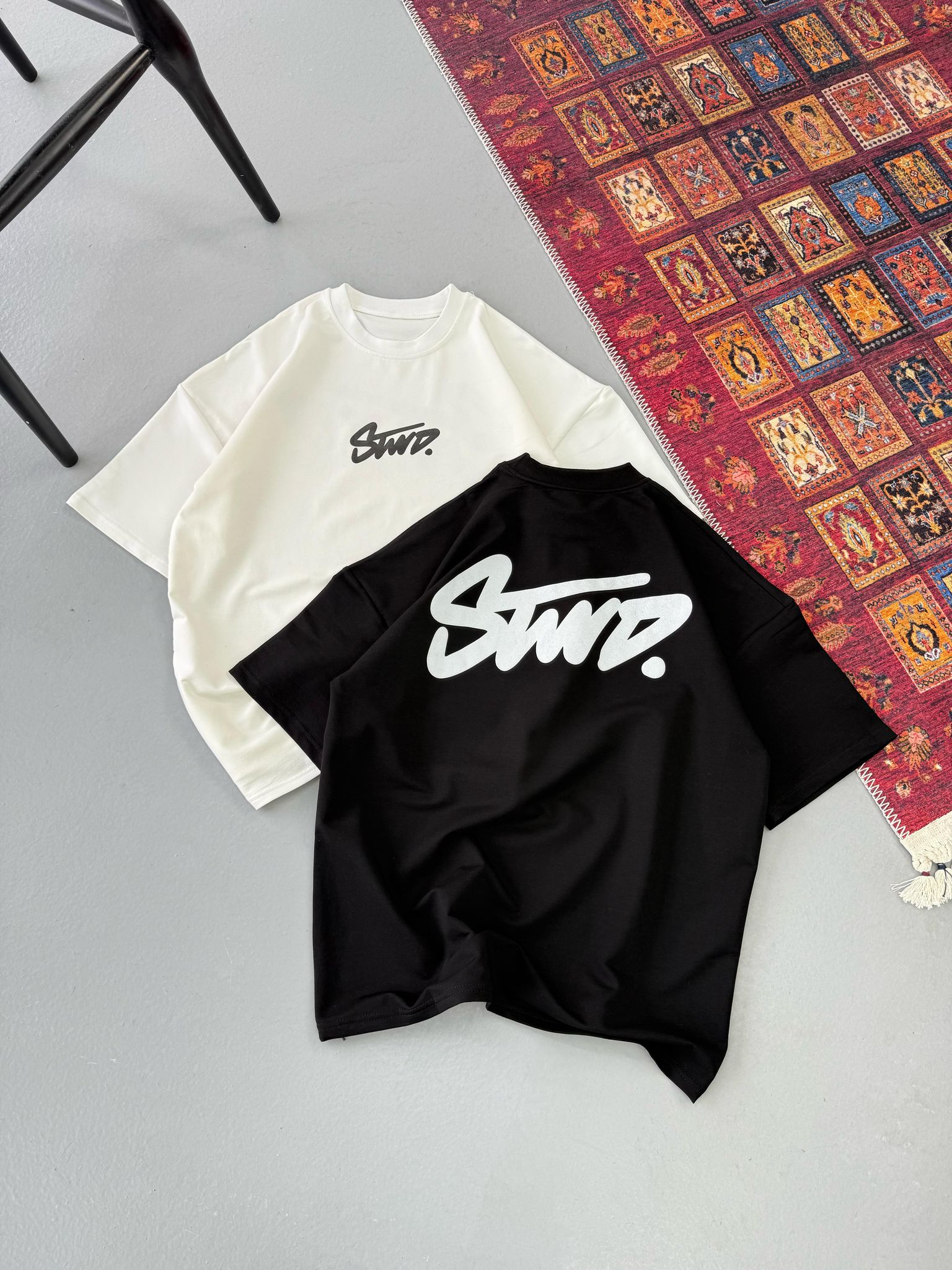 Siyah Swd Sırt Baskılı Oversize Kısa Kol Tshirt
