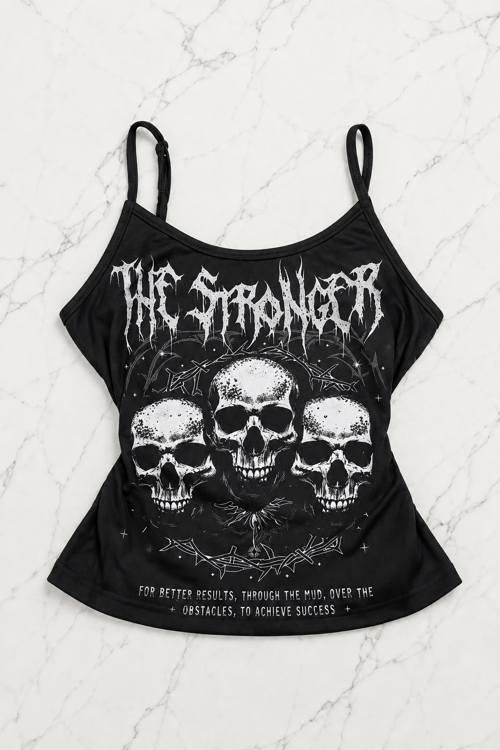 Siyah The Stronger Gotik Y2K Askılı Crop