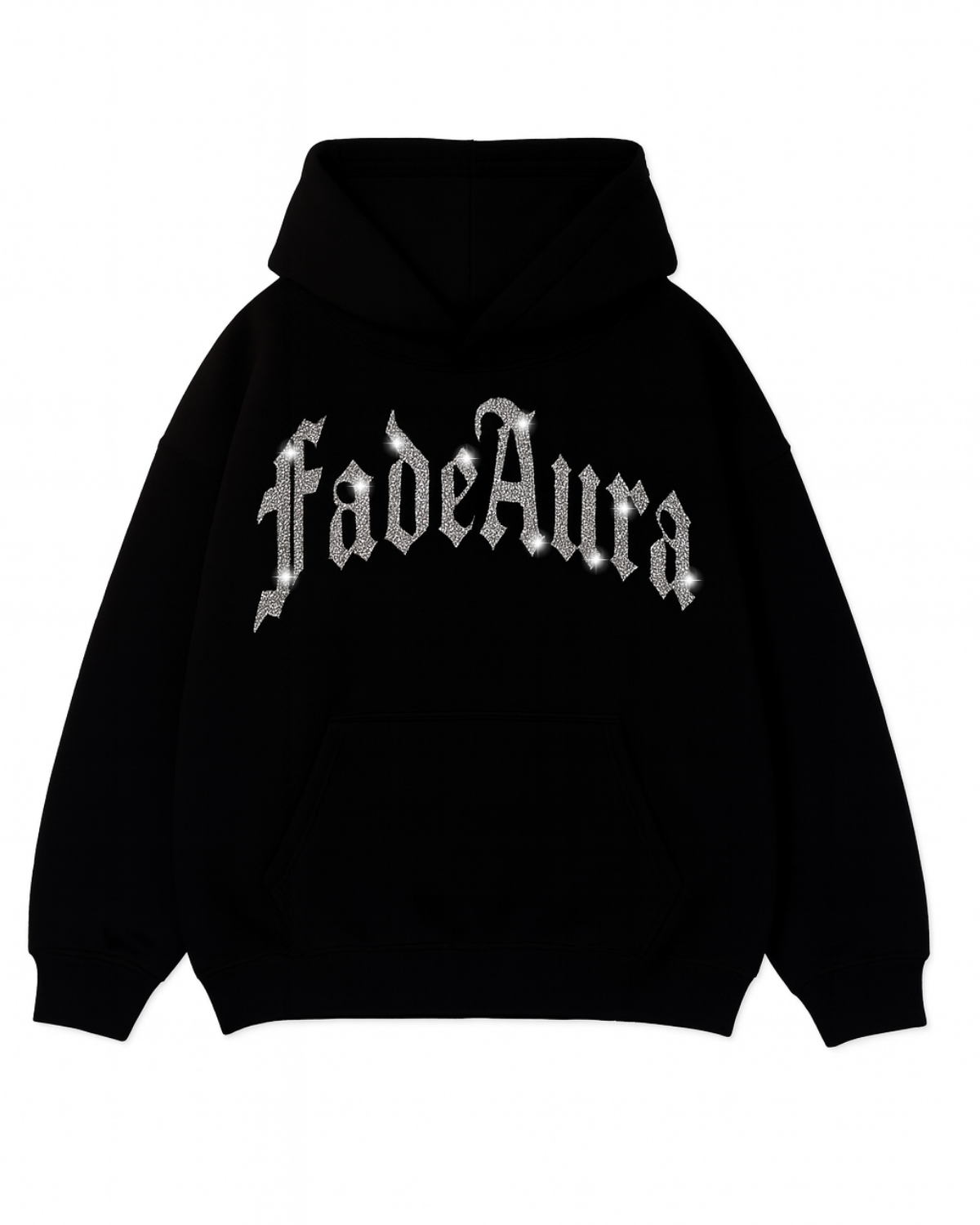 Siyah Unisex Oversize Beyaz Fade Aura Parıltılı Taş Baskılı Sweatshirt