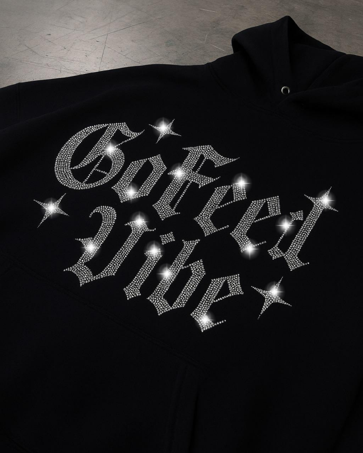 Siyah Unisex Oversize Beyaz Gofeel Vibe Parıltılı Taş Baskılı Sweatshirt