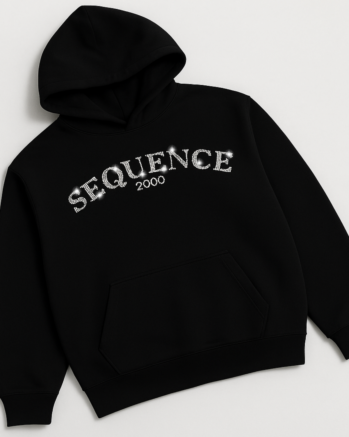 Siyah Unisex Oversize Beyaz Sequence Parıltılı Taş Baskılı Sweatshirt