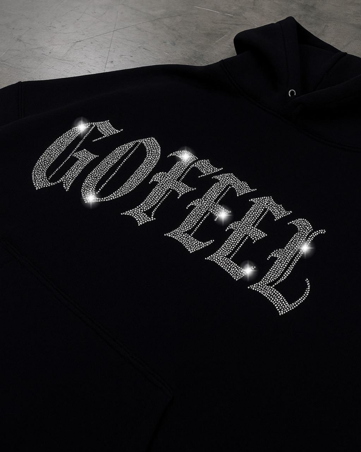 Siyah Unisex Oversize Gofeel Parıltılı Taş Baskılı Sweatshirt
