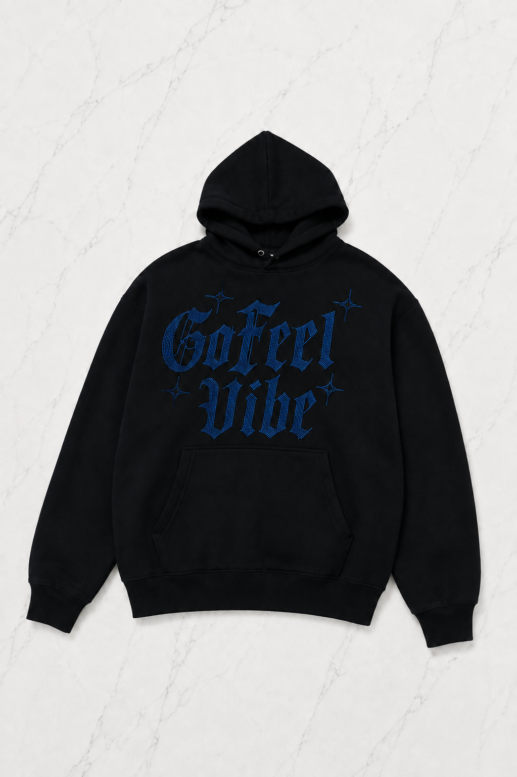Siyah Unisex Oversize Mavi Gofeel Vibe Parıltılı Taş Baskılı Sweatshirt