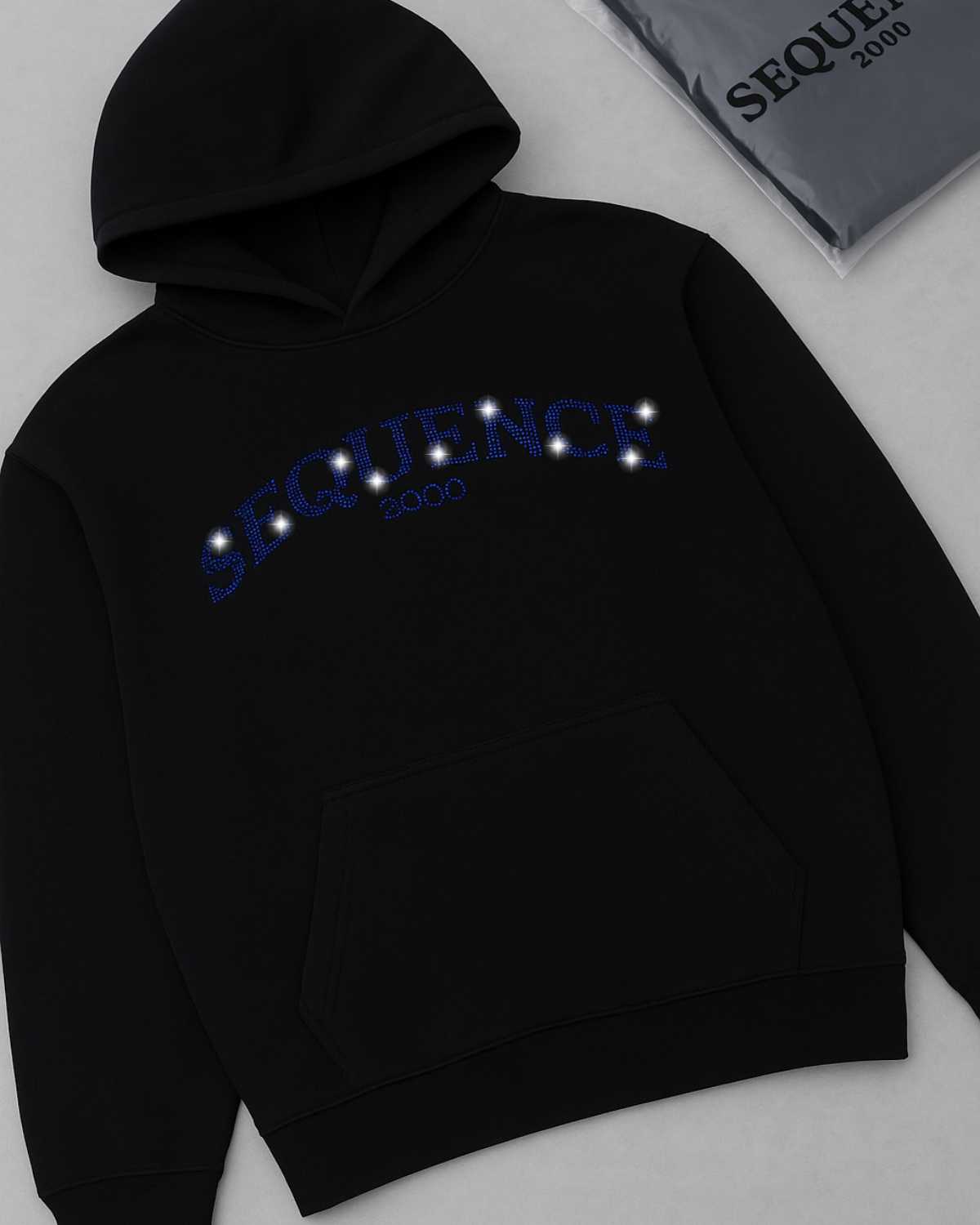 Siyah Unisex Oversize Mavi Sequence Parıltılı Taş Baskılı Sweatshirt