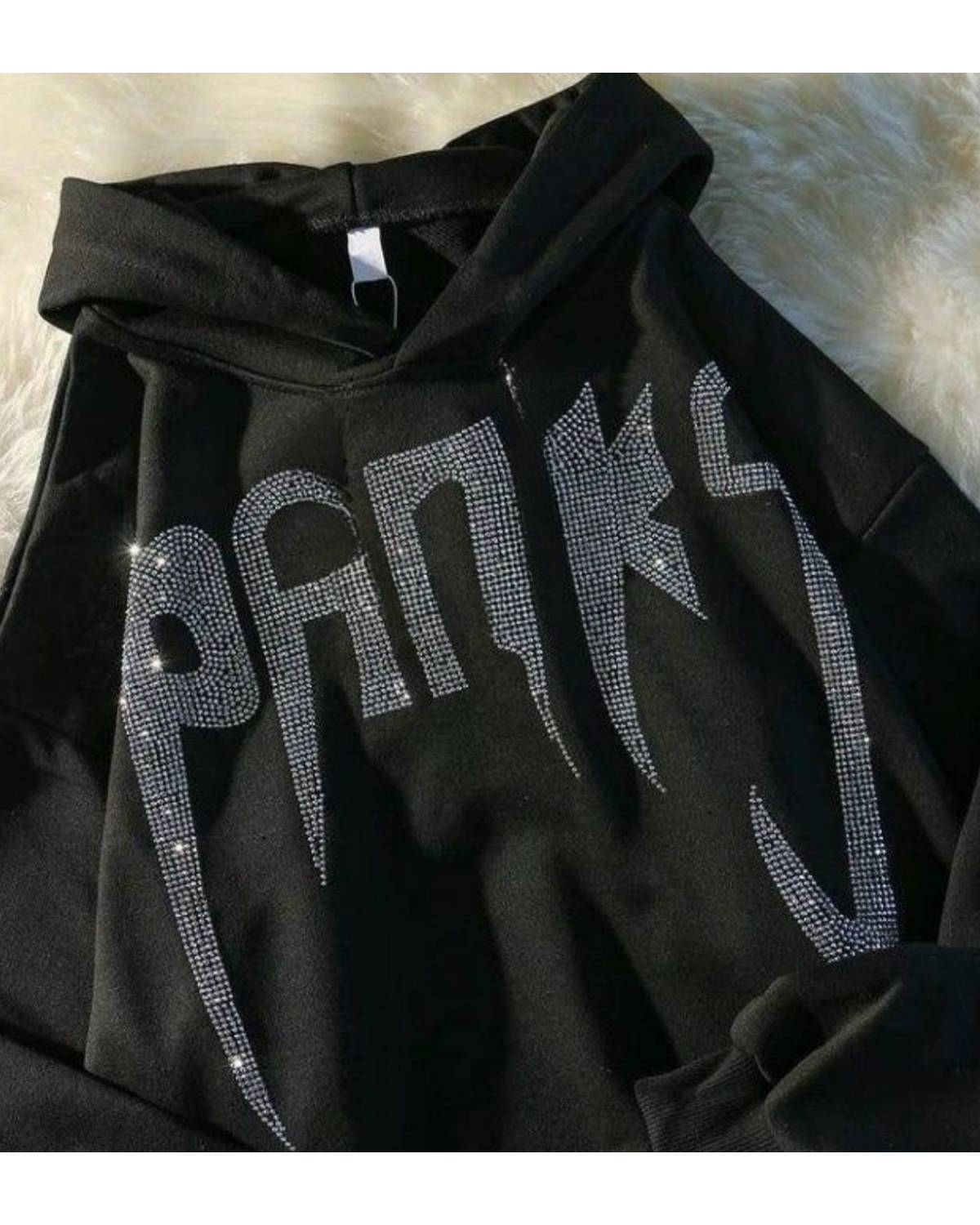 Siyah Unisex Oversize Panks Parıltılı Taş Baskılı Sweatshirt