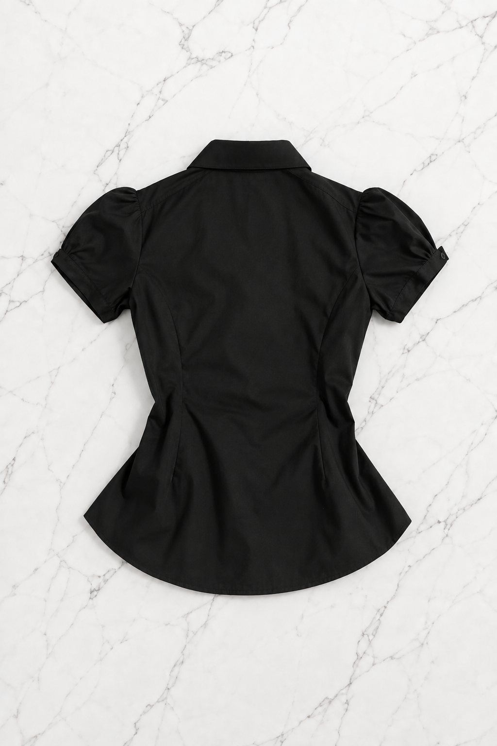 Siyah Vintage Mini Puff Sleeve Goth Y2K Kısa Kollu Gömlek