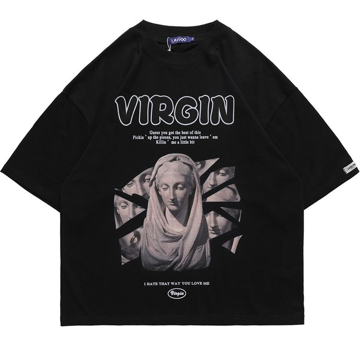 Siyah Vırgın Baskılı Kısa Kol Oversize T-Shirt