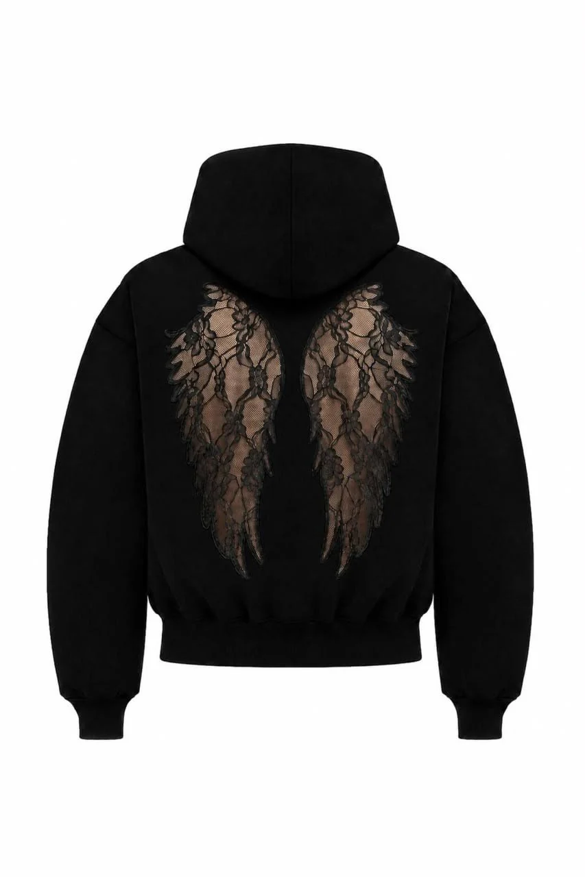 Siyah Wings Sırt Dantel Detaylı Oversize Sweatshirt