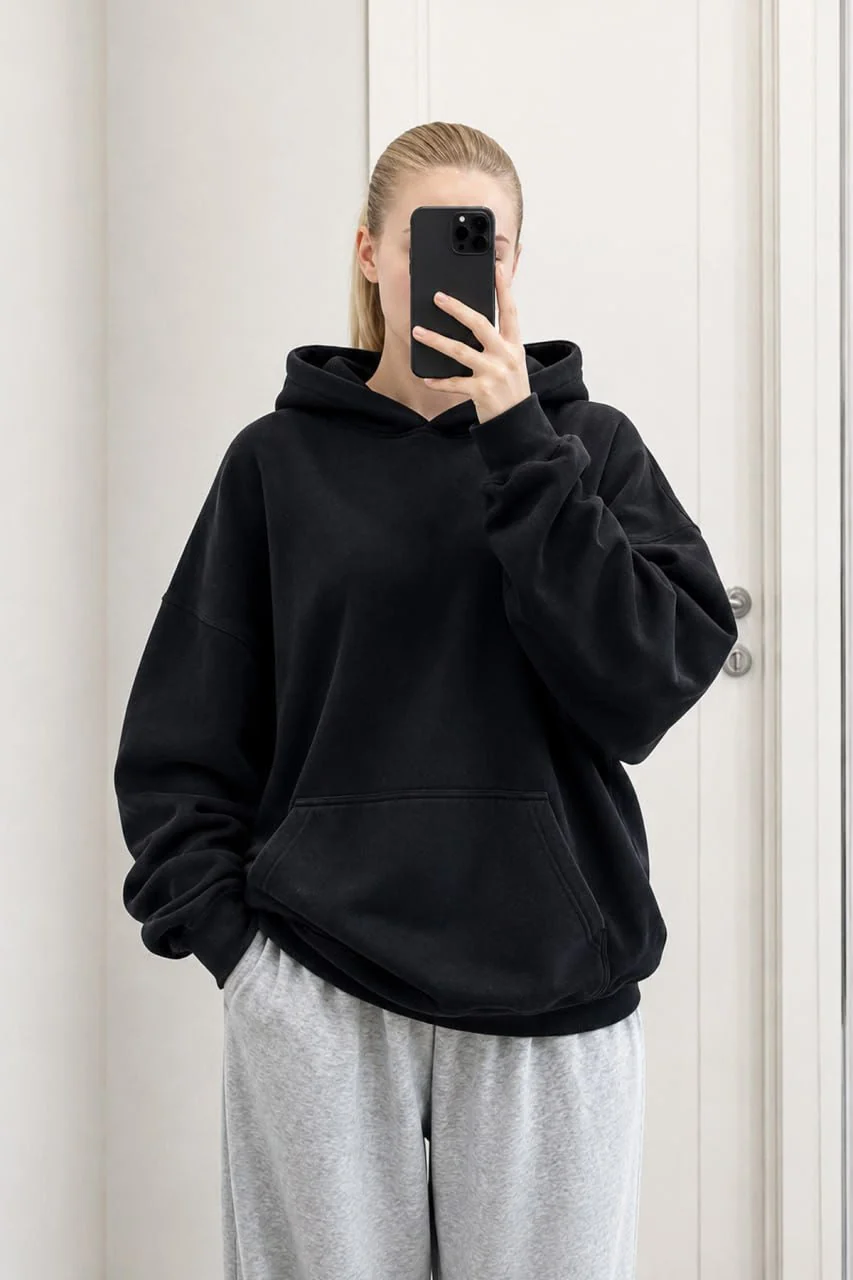 Siyah Wings Sırt Dantel Detaylı Oversize Sweatshirt