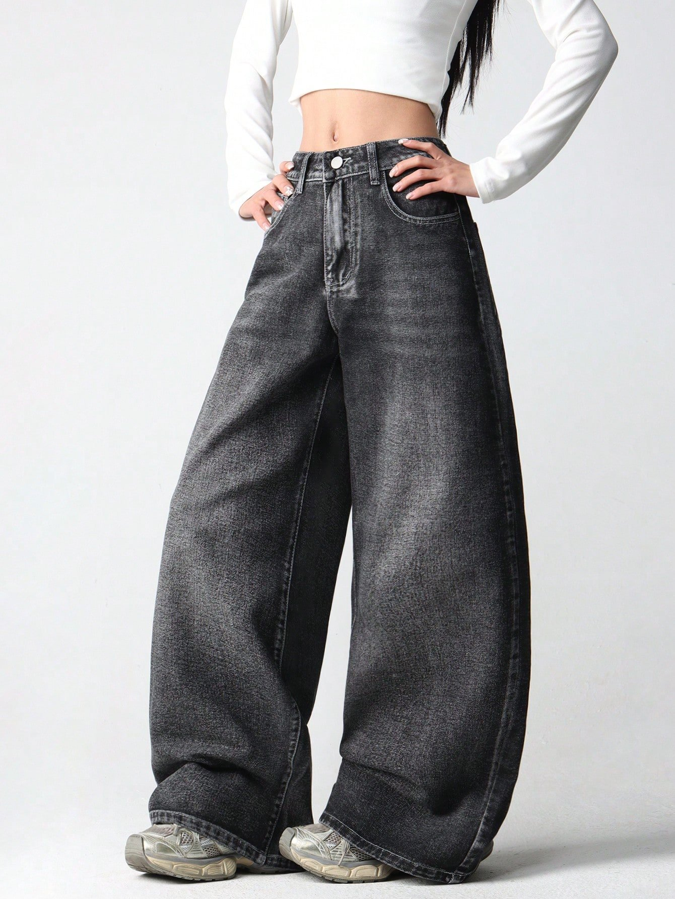 Siyah Yıkamalı Melek Kanatlı Harajuku Y2K Unisex Baggy Pantolon