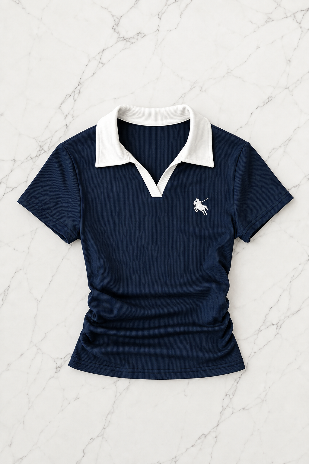 Solo Polo Yaka Lacivert Beyaz Yakalı Bluz