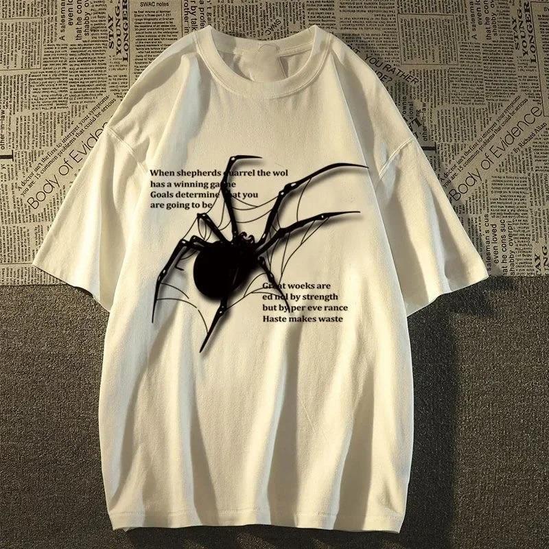 Spider Aesthetic Detail Oversize Unisex Beyaz T-shirt