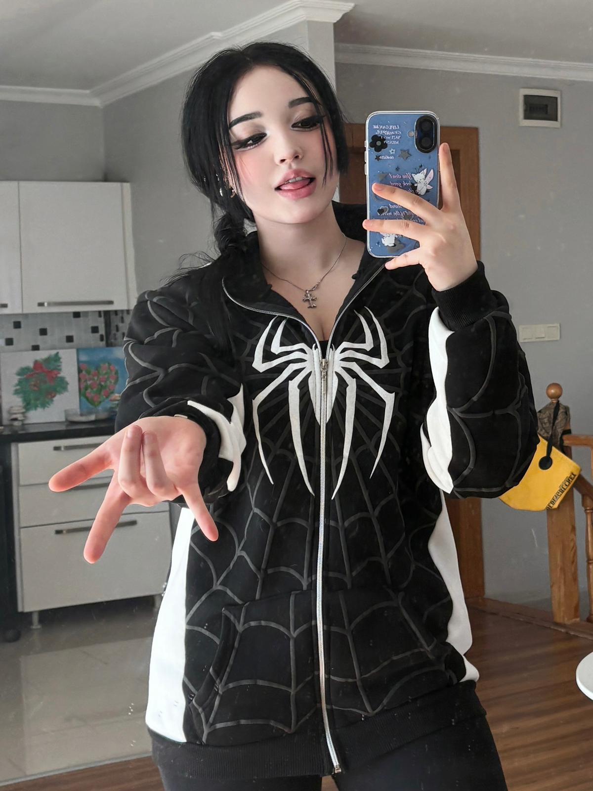 Spider Venom Kabartma Baskılı Full Zip Hırka ( 3 İplik )