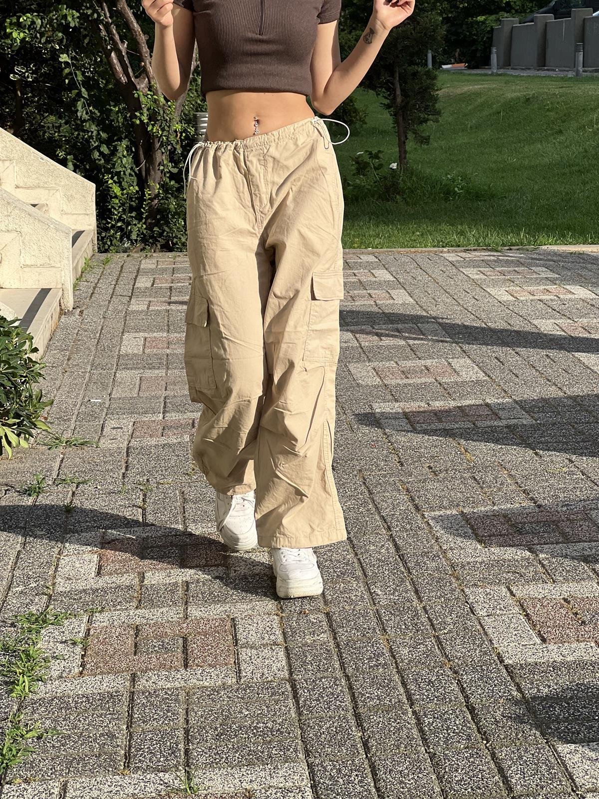 Tactical Kargo Cep Paraşüt Krem Tech Pant