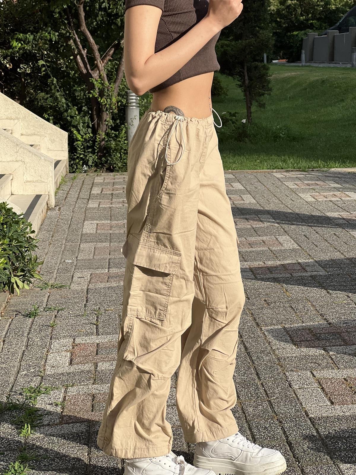 Tactical Kargo Cep Paraşüt Krem Tech Pant