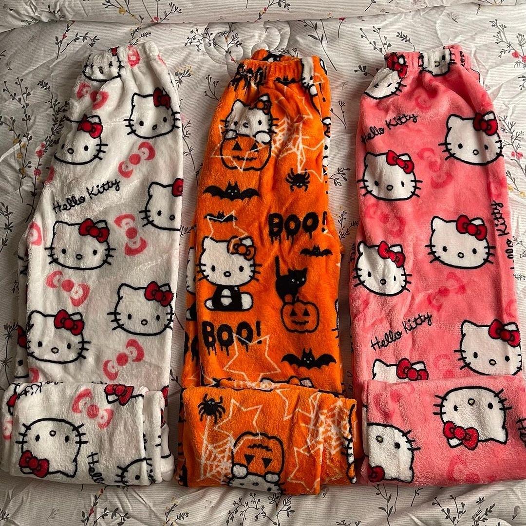 Turuncu Halloween Hello Kitty Oversize Eşofman Altı 