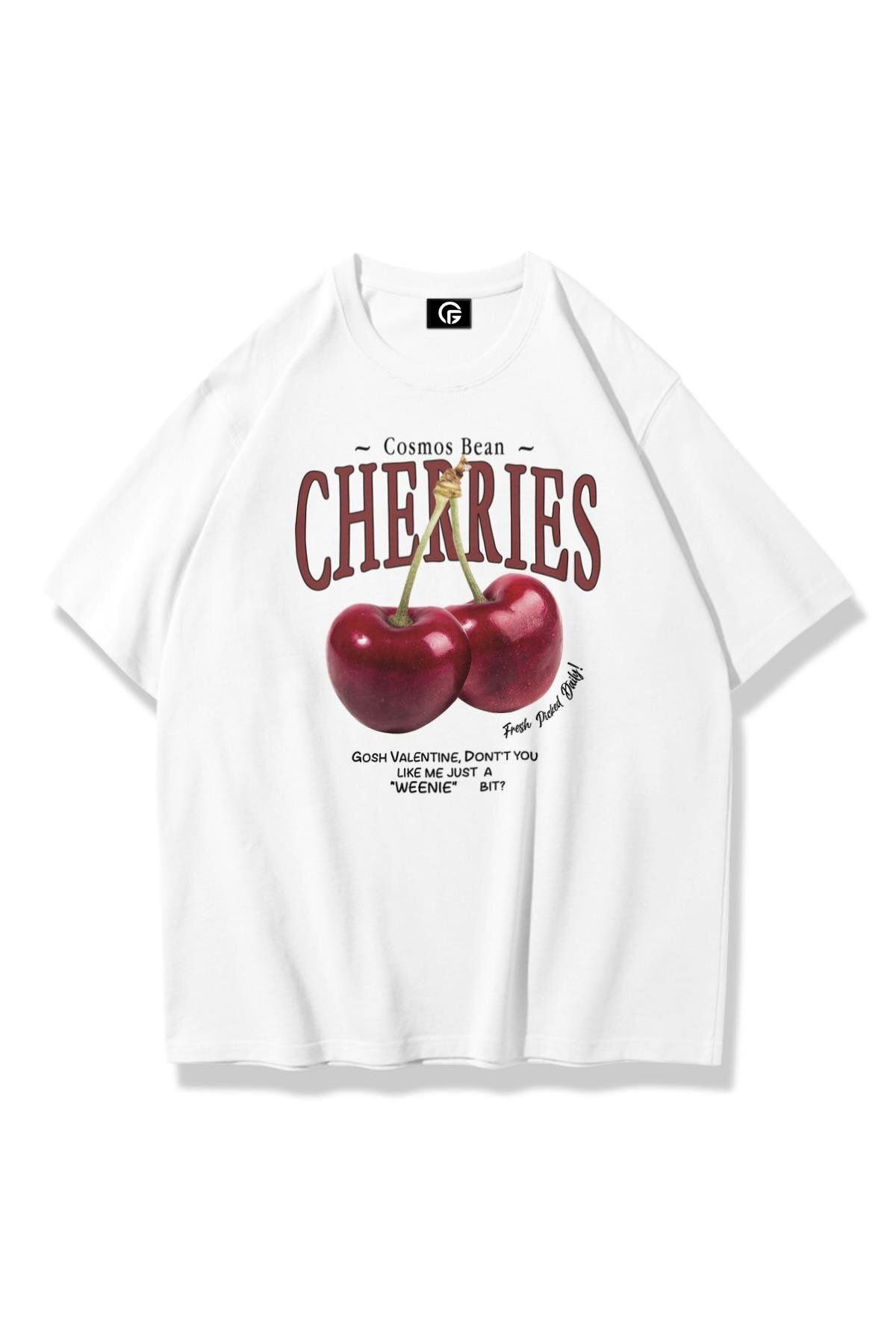 Unisex Cherries Tshirt Beyaz