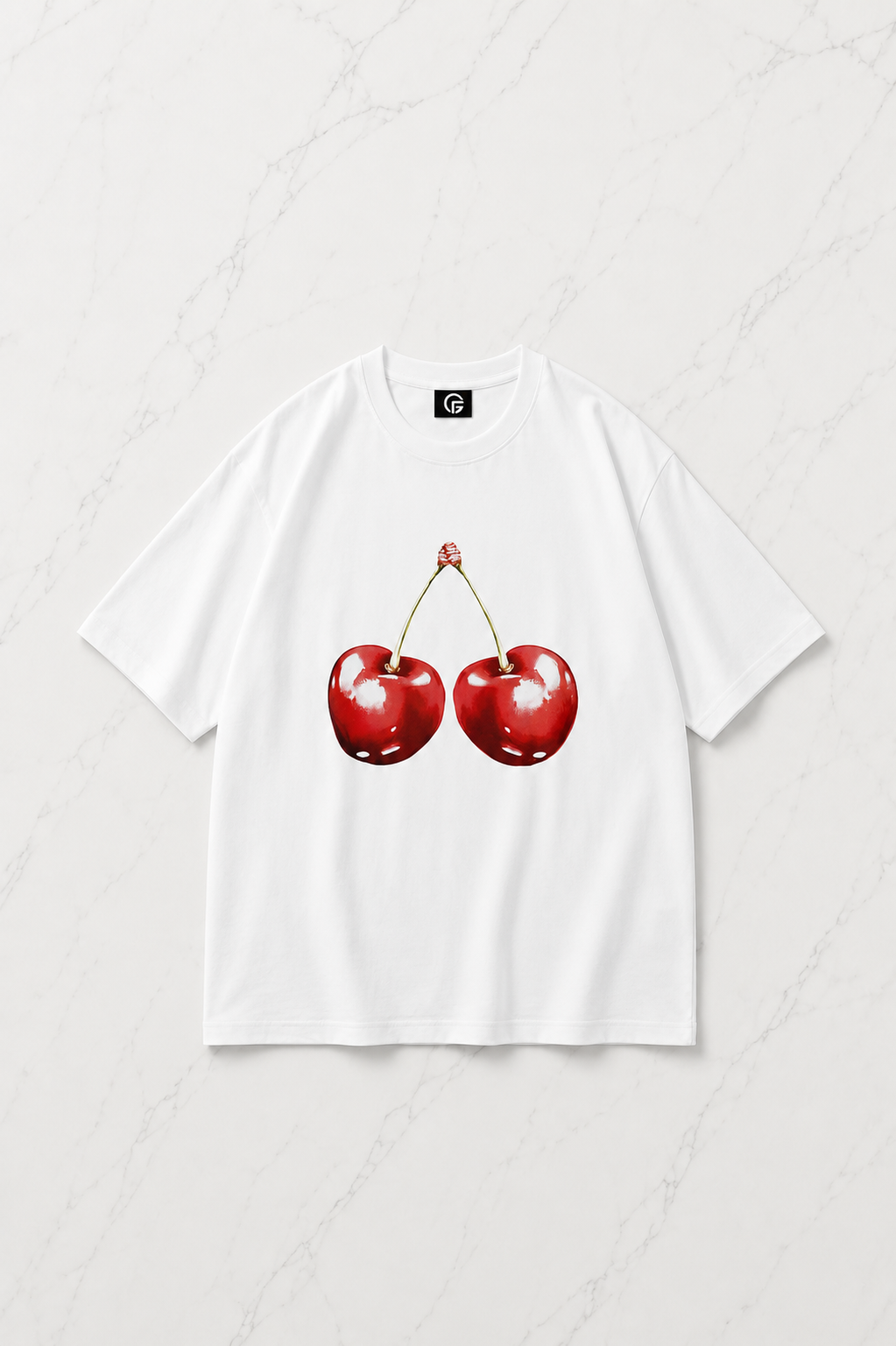 Unisex Cherry Tshirt Beyaz