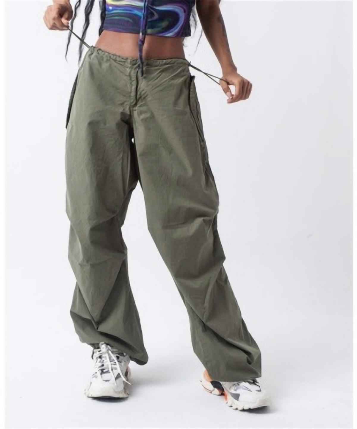 Unisex Haki Yeşil Tactical Baggy Bol Kalıp Bel Lastikli Oversize Pantolon