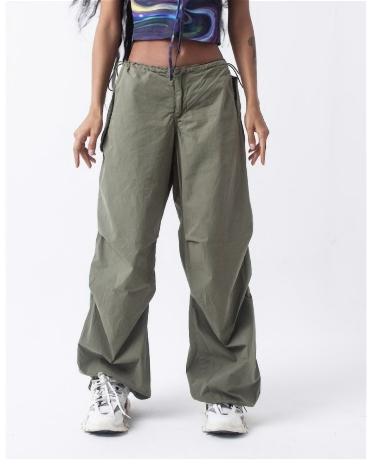 Unisex Haki Yeşil Tactical Baggy Bol Kalıp Bel Lastikli Oversize Pantolon