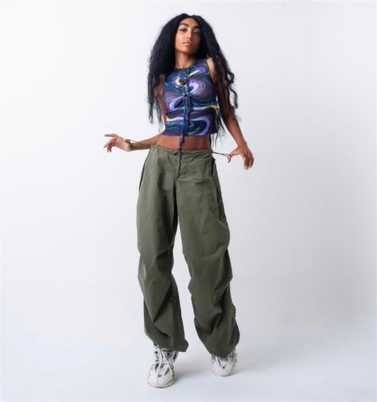 Unisex Haki Yeşil Tactical Baggy Bol Kalıp Bel Lastikli Oversize Pantolon