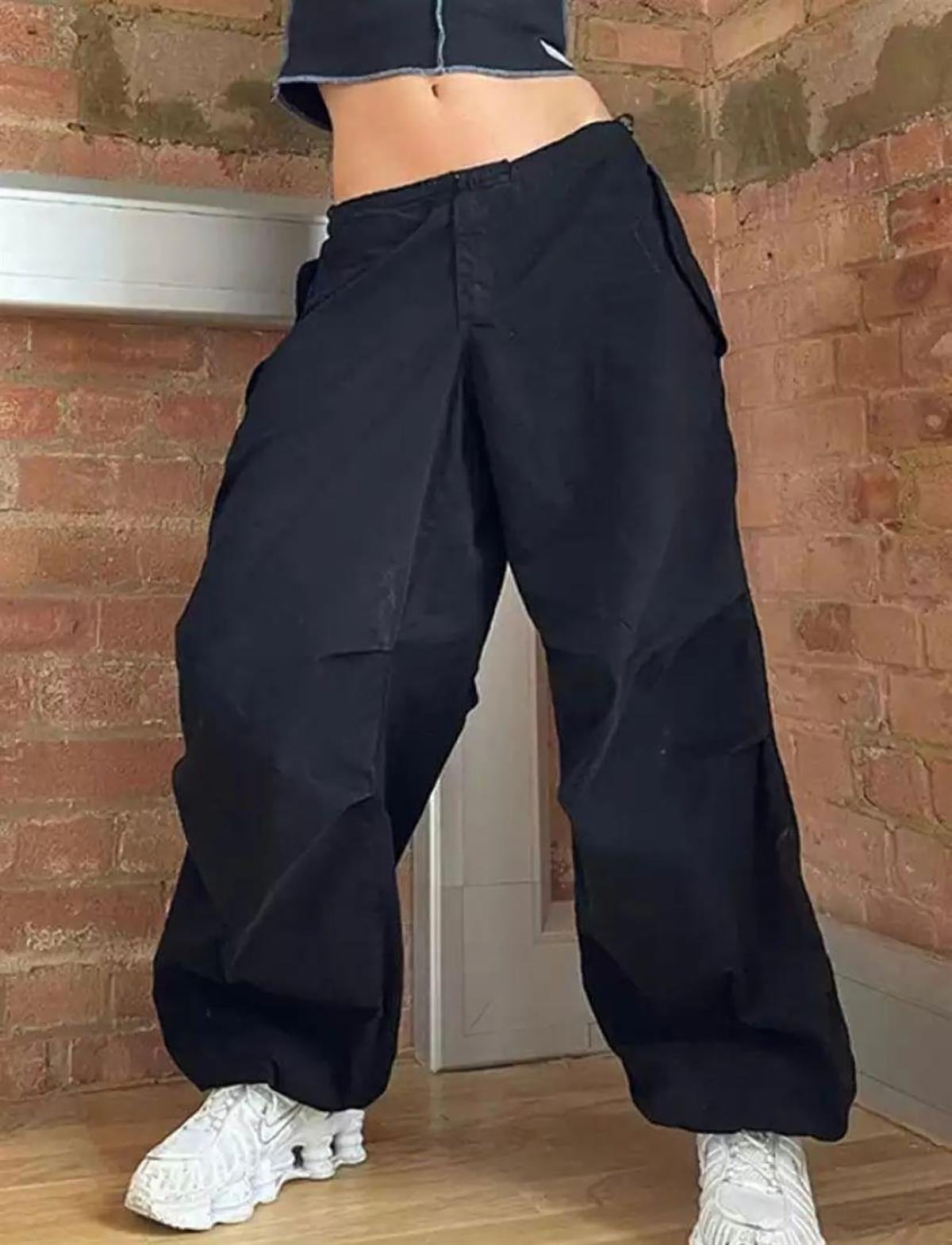 Unisex Haki Yeşil Tactical Baggy Bol Kalıp Bel Lastikli Oversize Pantolon