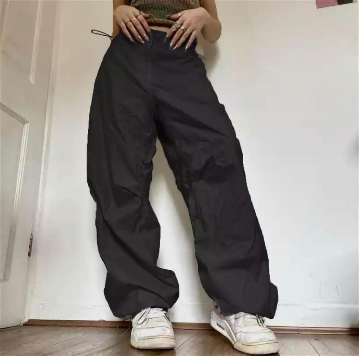 Unisex Haki Yeşil Tactical Baggy Bol Kalıp Bel Lastikli Oversize Pantolon
