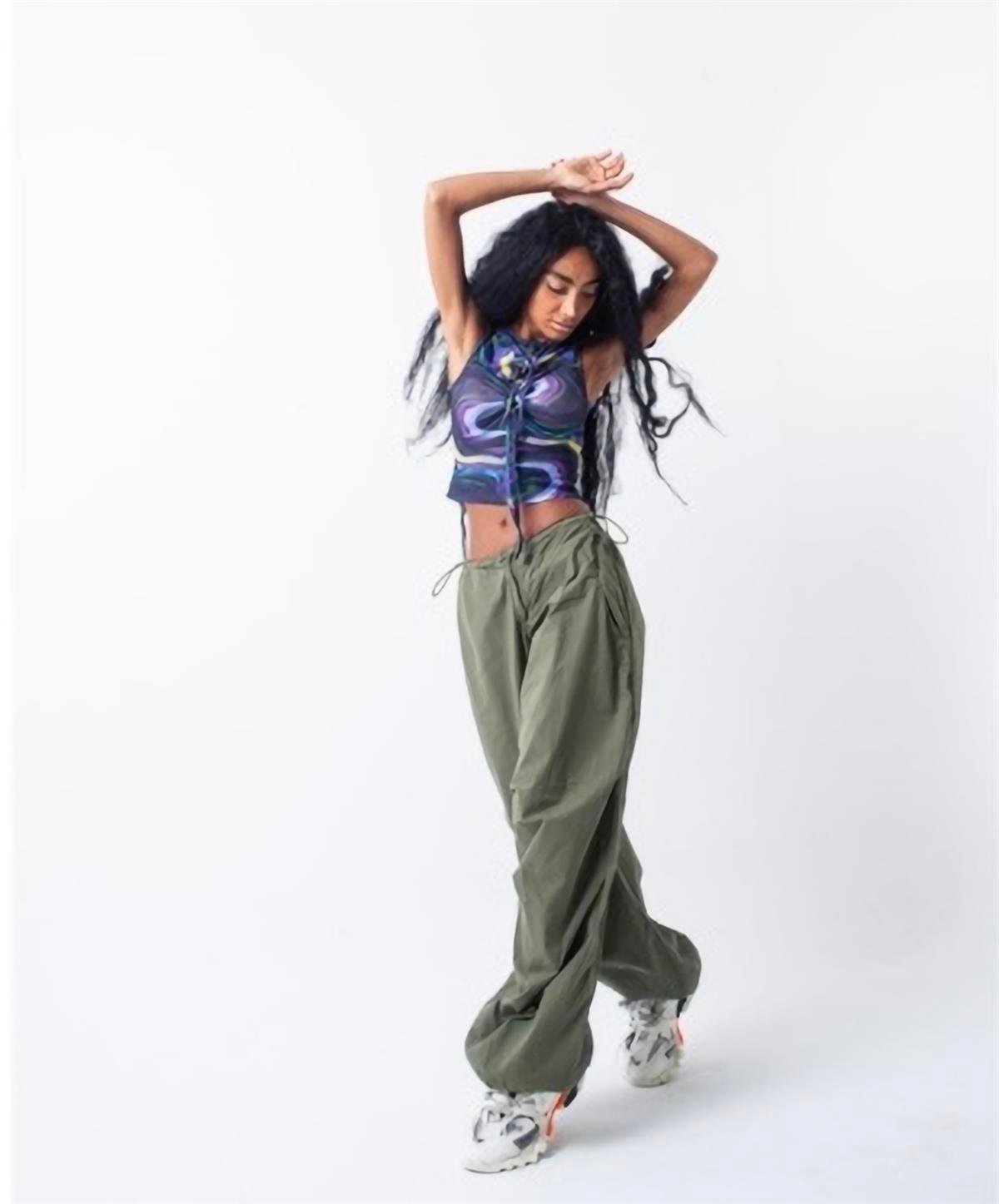 Unisex Haki Yeşil Tactical Baggy Bol Kalıp Bel Lastikli Oversize Pantolon