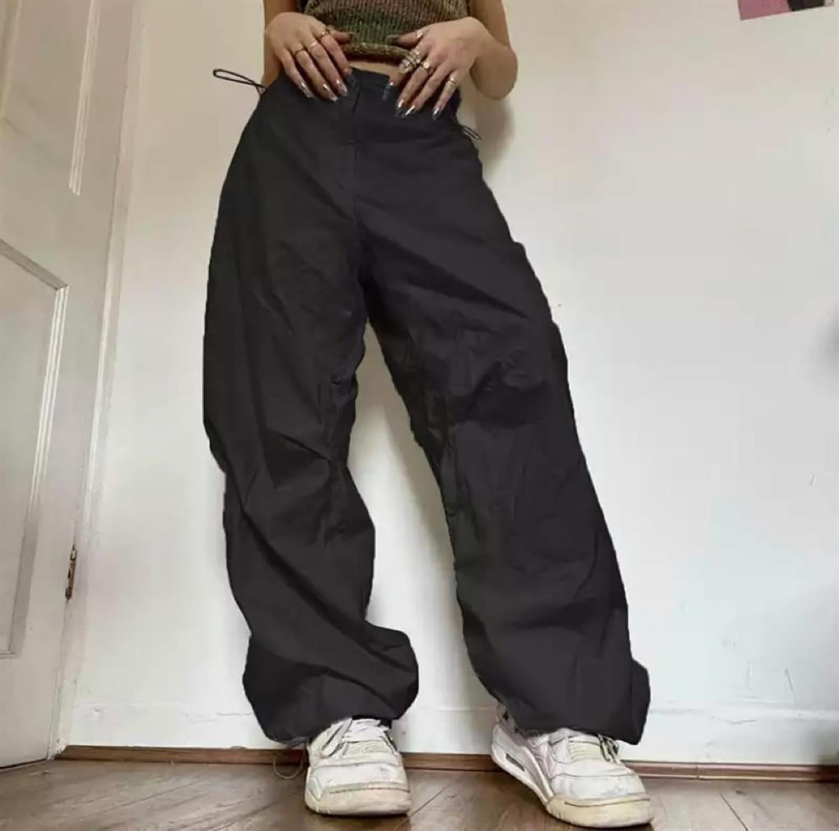Unisex Haki Yeşil Tactical Baggy Bol Kalıp Bel Lastikli Oversize Pantolon
