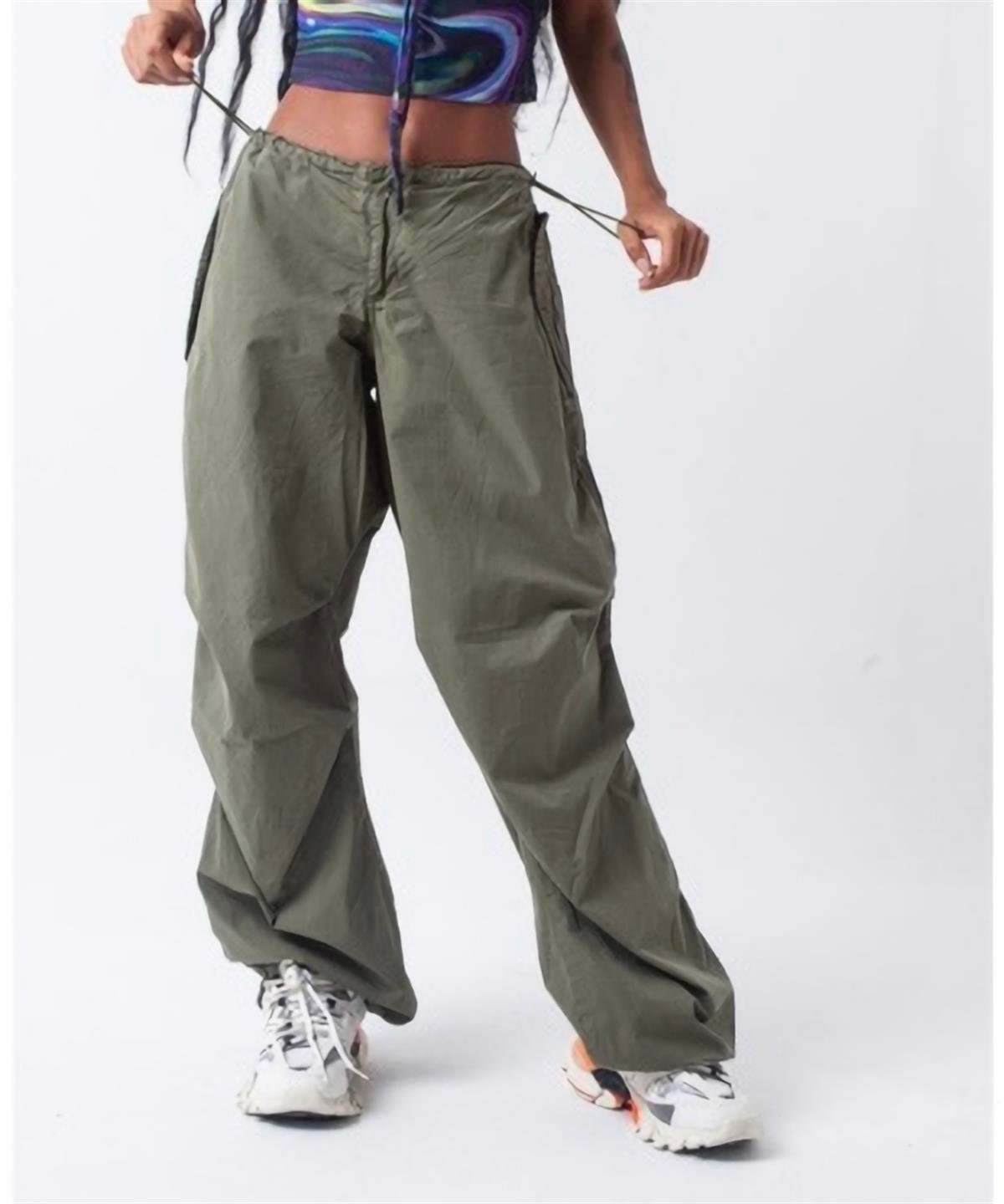 Unisex Haki Yeşil Tactical Baggy Bol Kalıp Bel Lastikli Oversize Pantolon