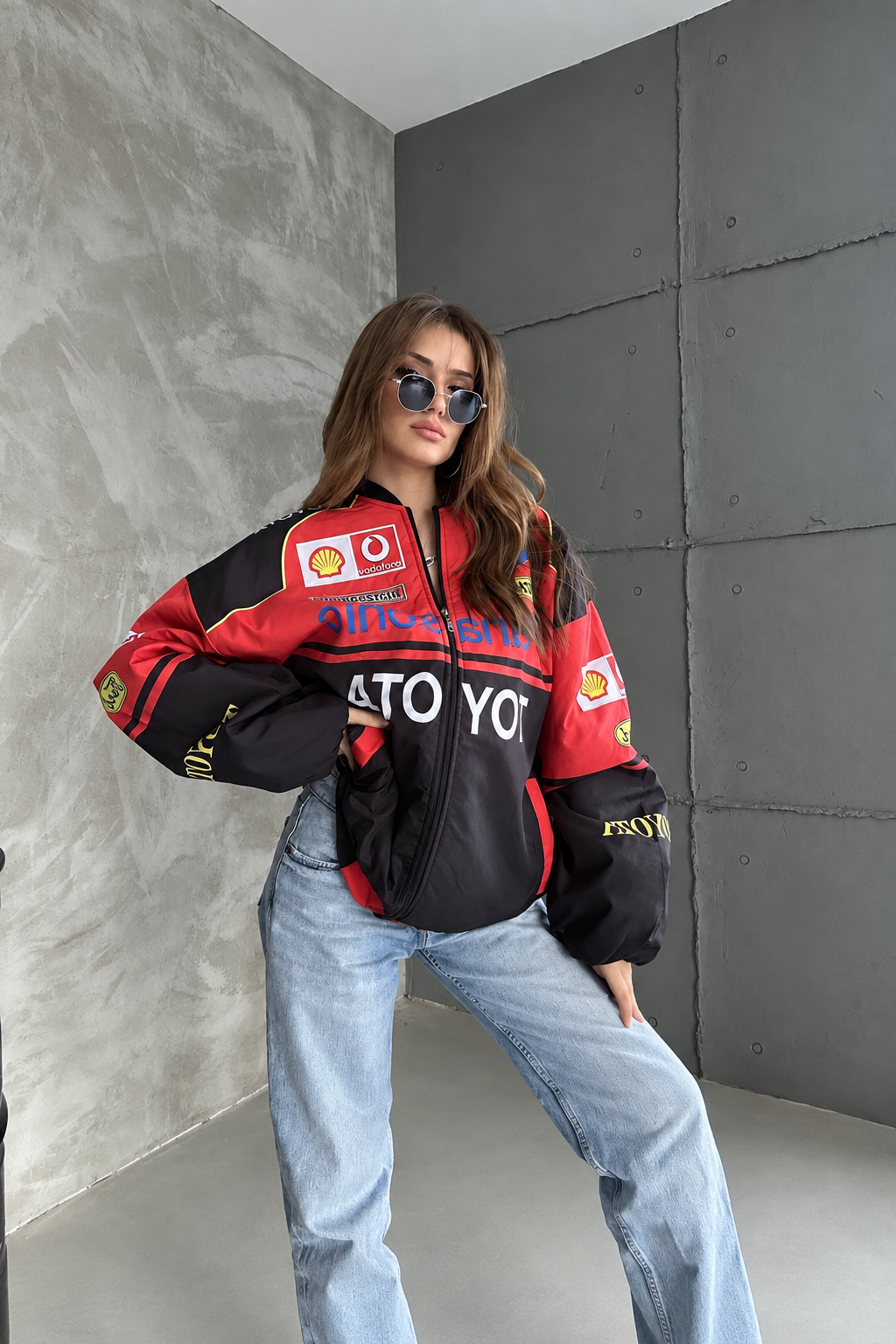 Unisex Oversize Toyota Baskılı Yarışçı Bomber Ceket