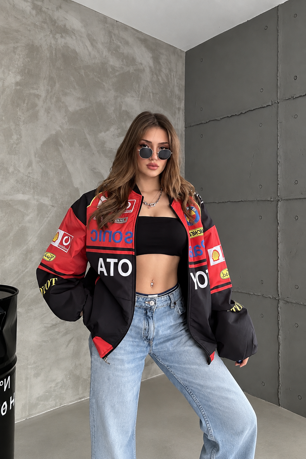 Unisex Oversize Toyota Baskılı Yarışçı Bomber Ceket