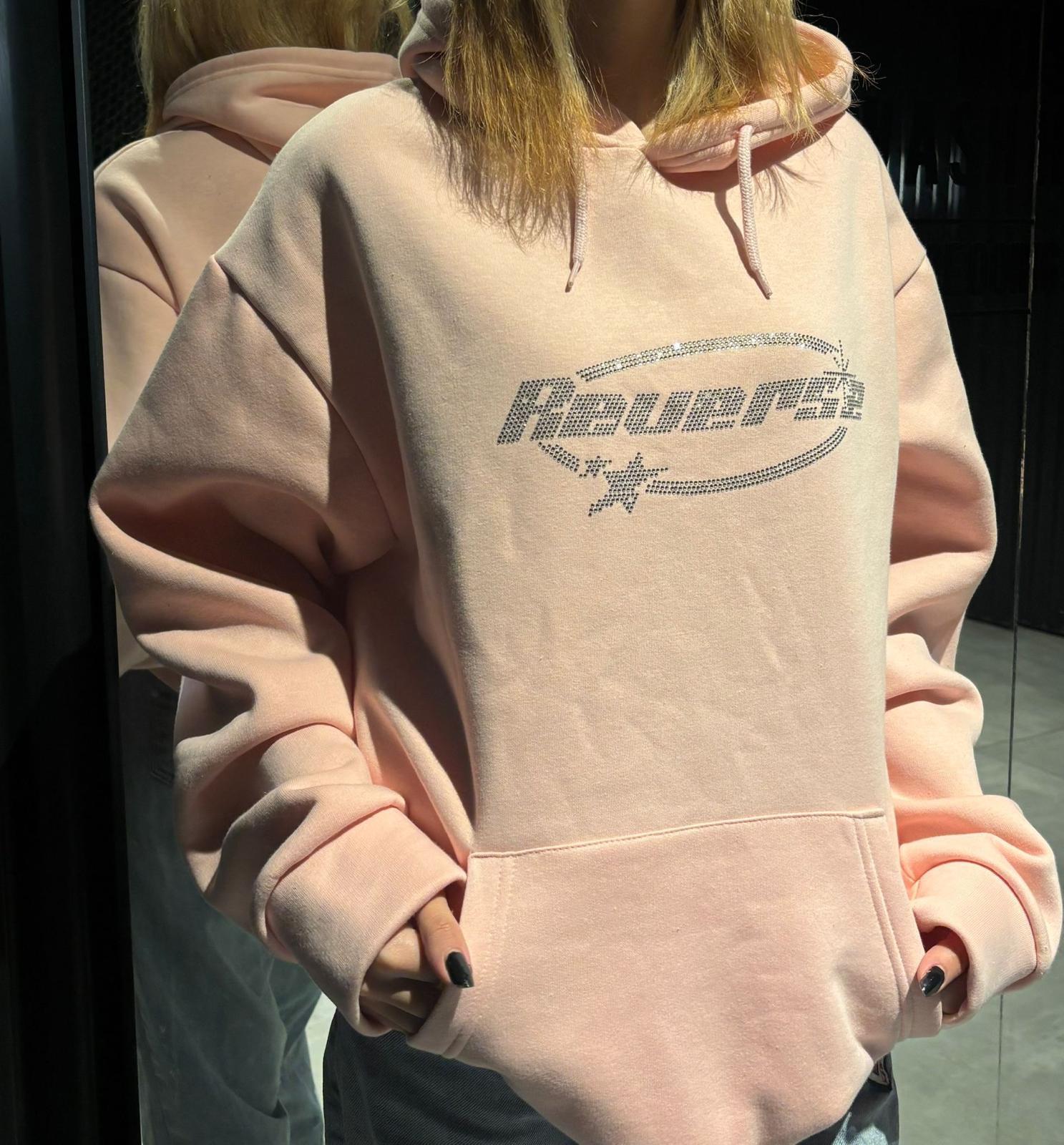 Unisex Reverse Taş Baskılı Sweatshirt Pembe