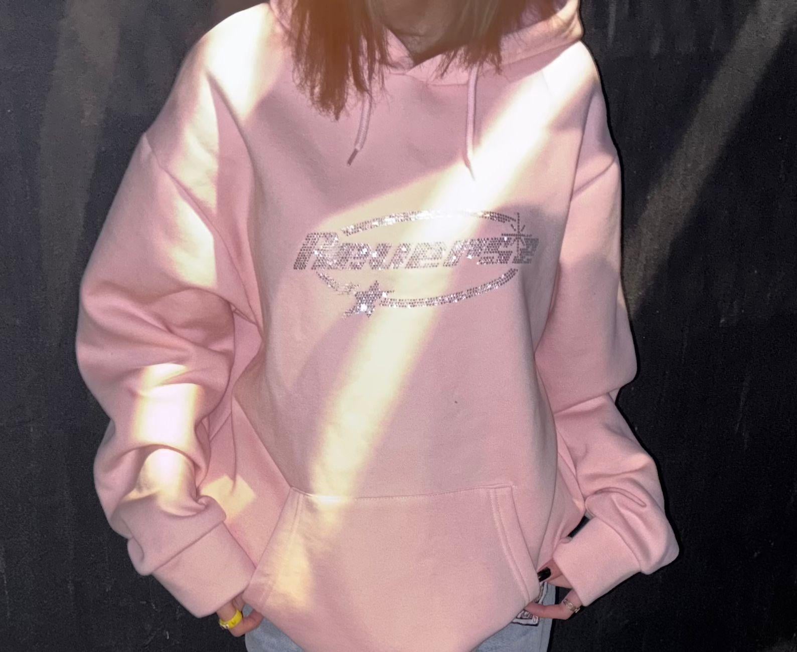 Unisex Reverse Taş Baskılı Sweatshirt Pembe