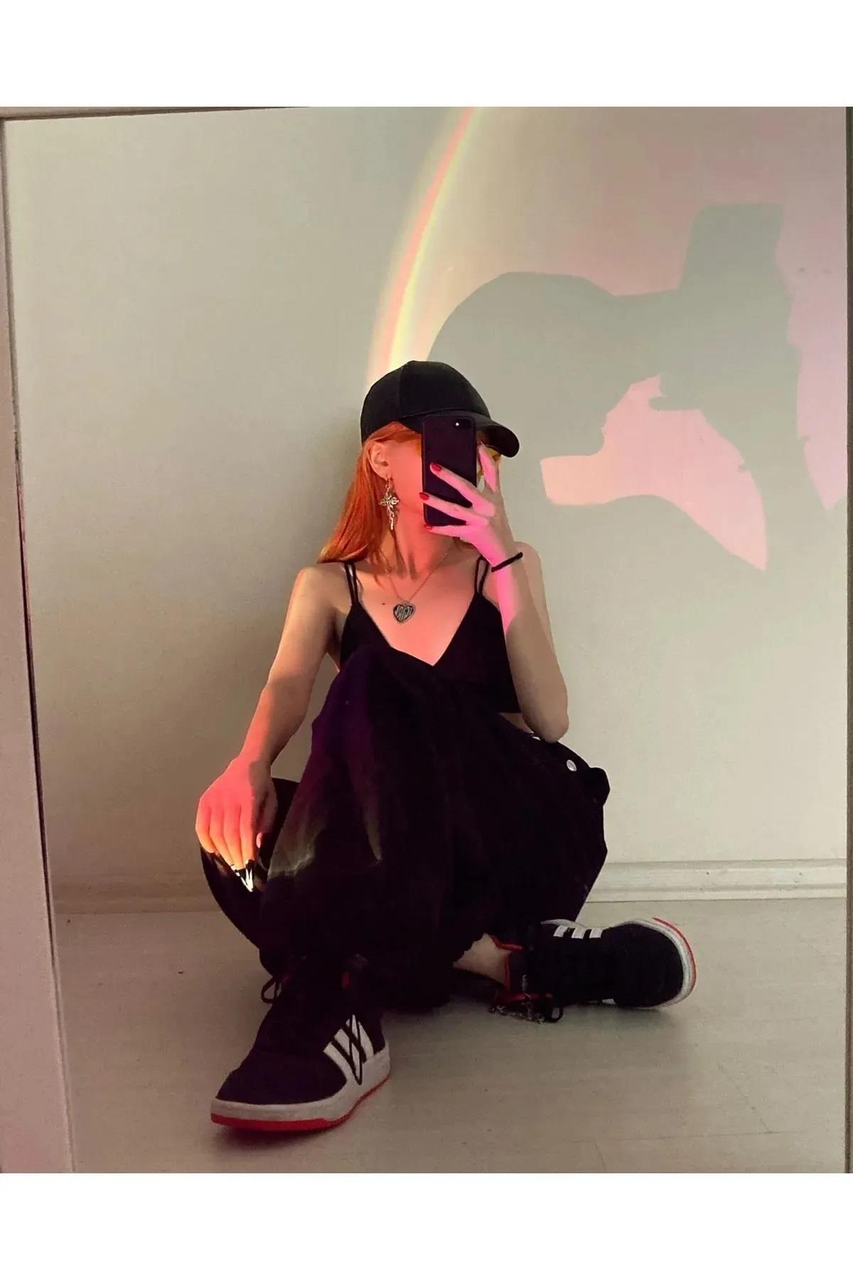 Unisex Tactical Siyah Renk Paraşüt Kumaş Ayarlanabilir Bel Bol Pantolon