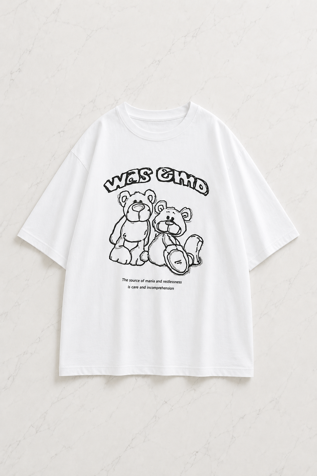 Was Emd Detaylı Oversize Unisex Beyaz T-shirt