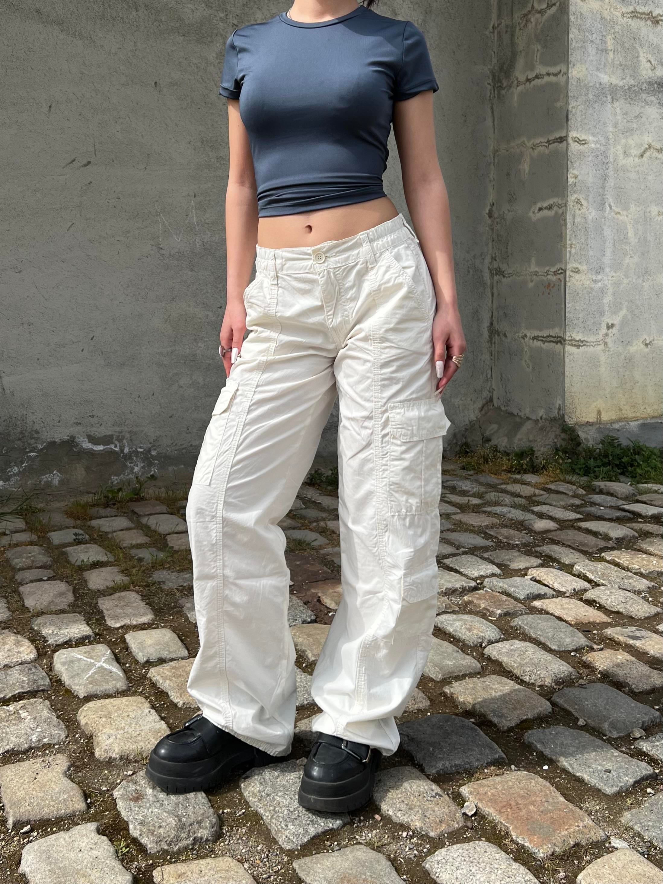 Y2k Cargo Pocket Baggy White Pants