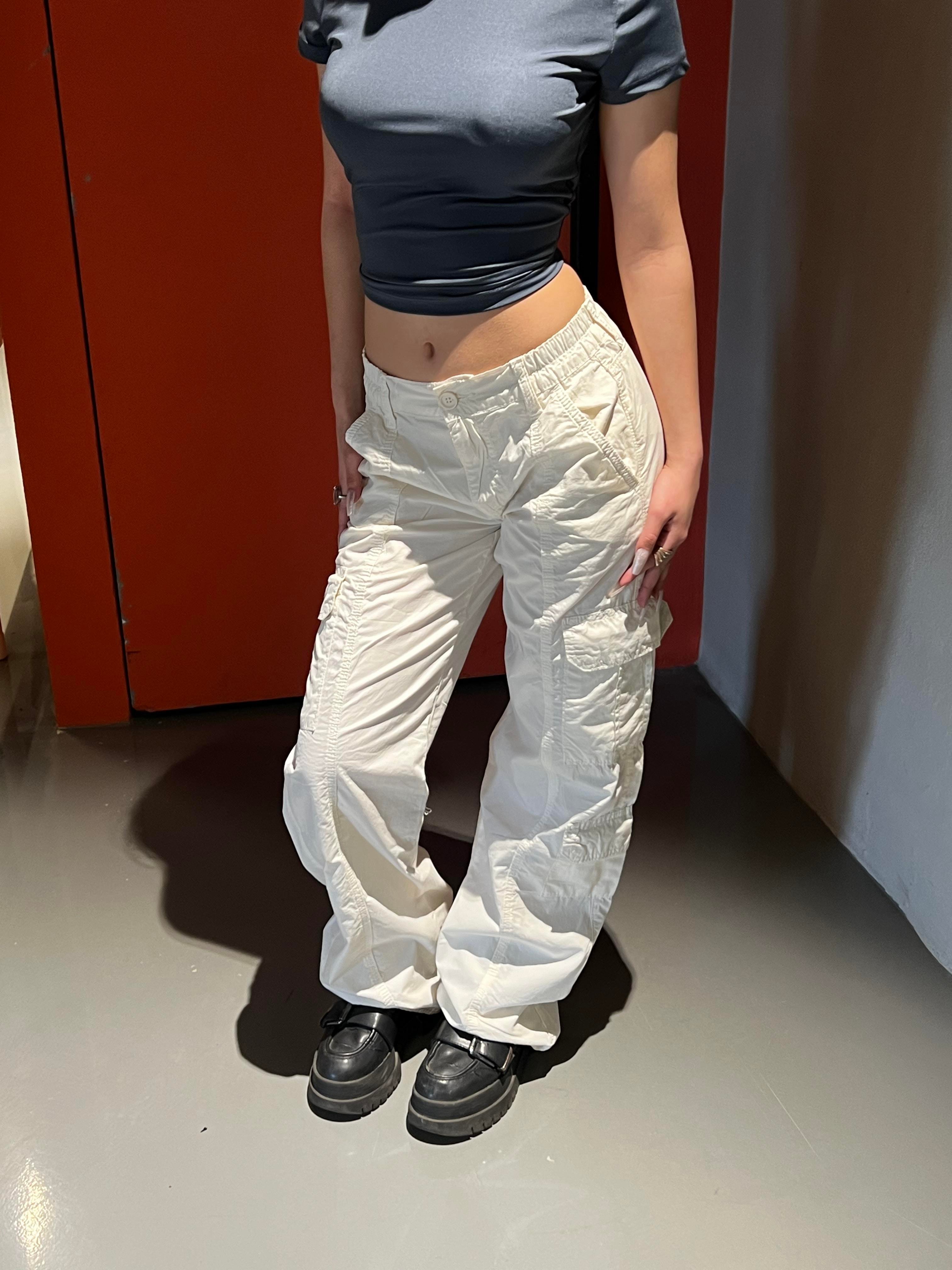Y2k Cargo Pocket Baggy White Pants