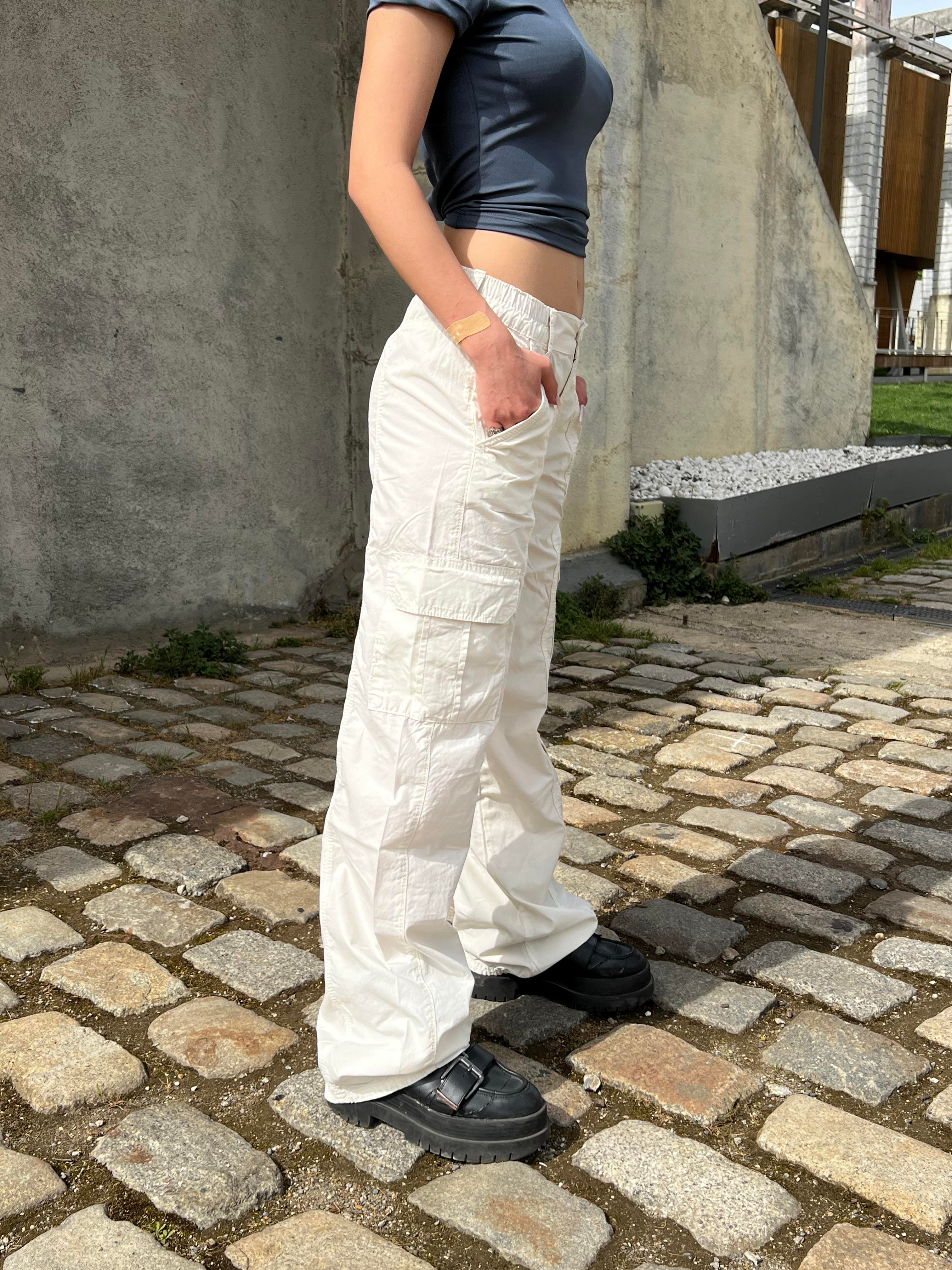 Y2k Cargo Pocket Baggy White Pants
