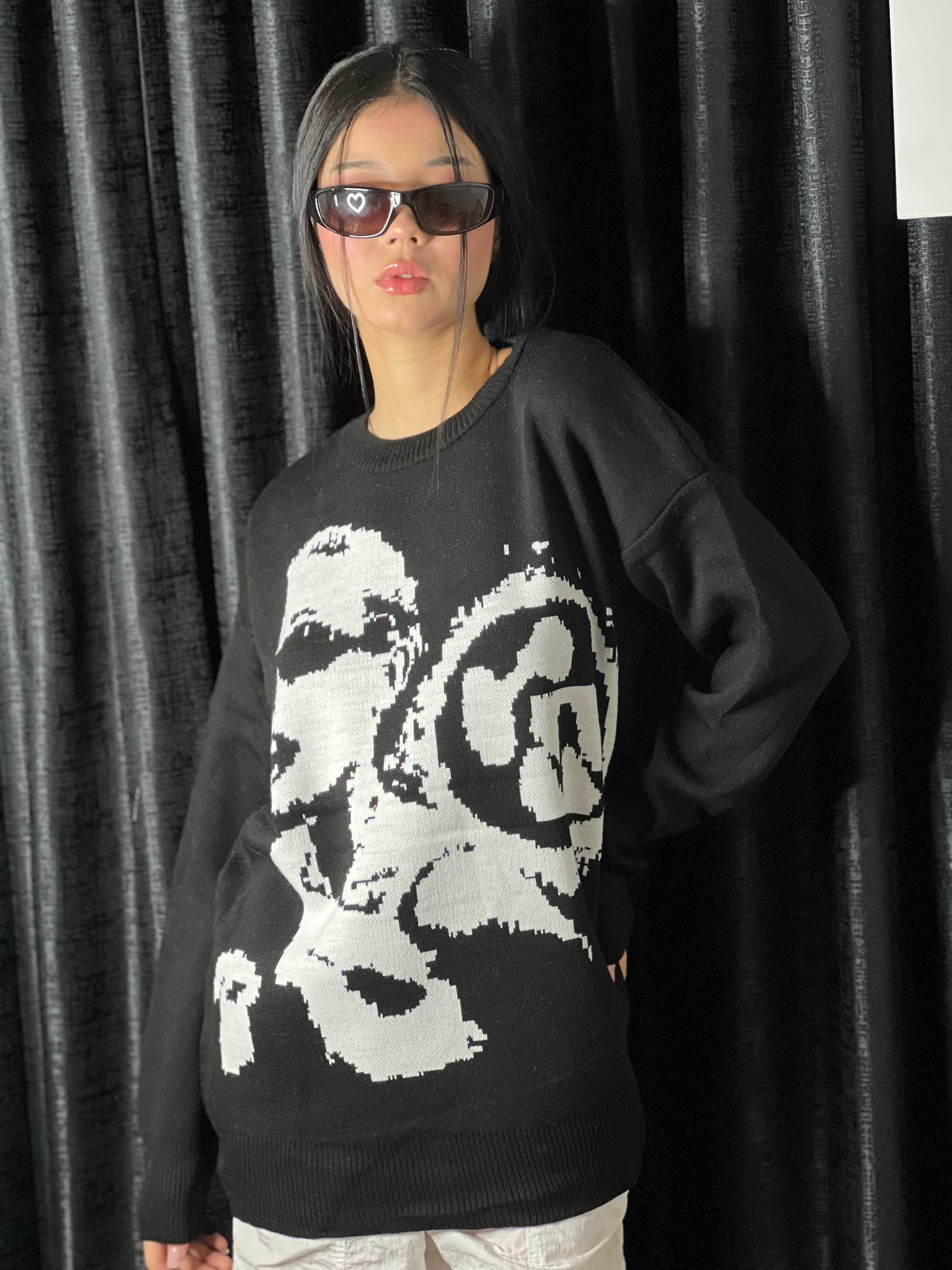Y2k Girl Unisex Oversize Siyah Kazak