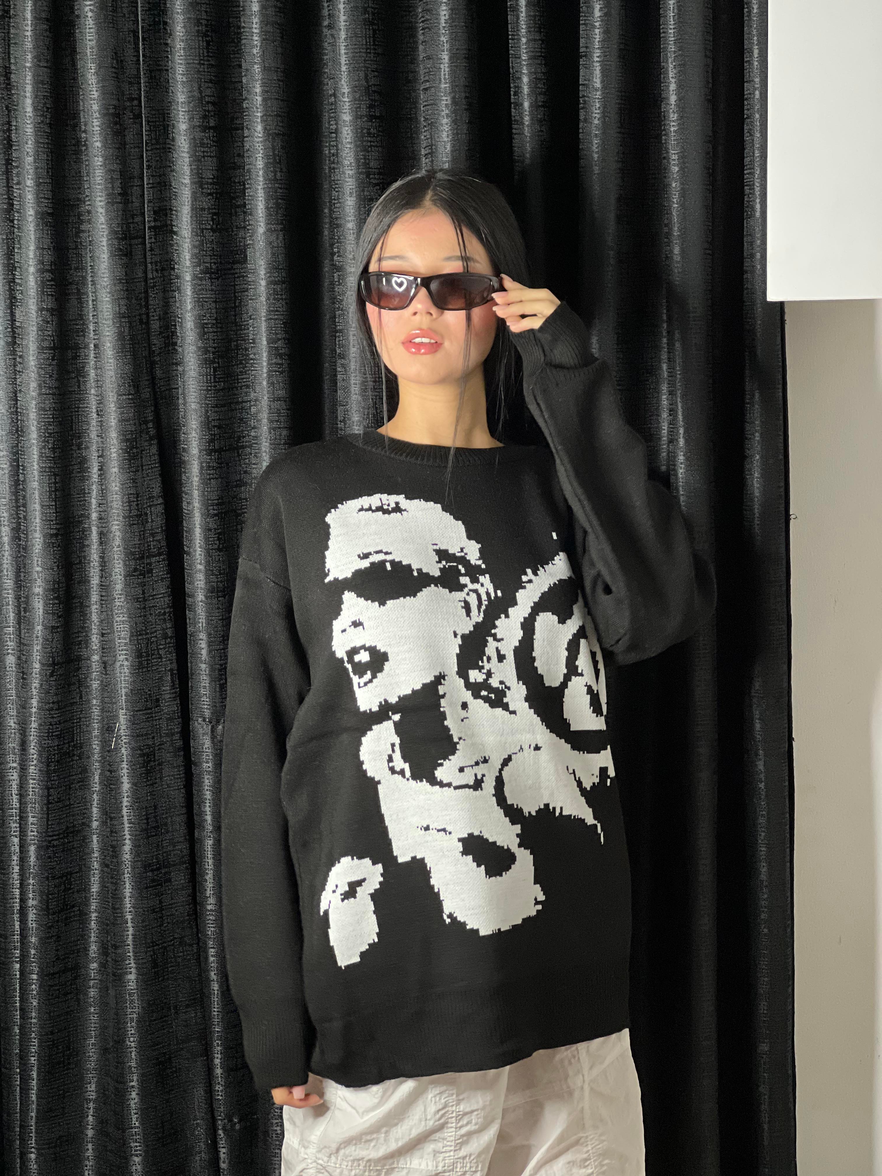 Y2k Girl Unisex Oversize Siyah Kazak