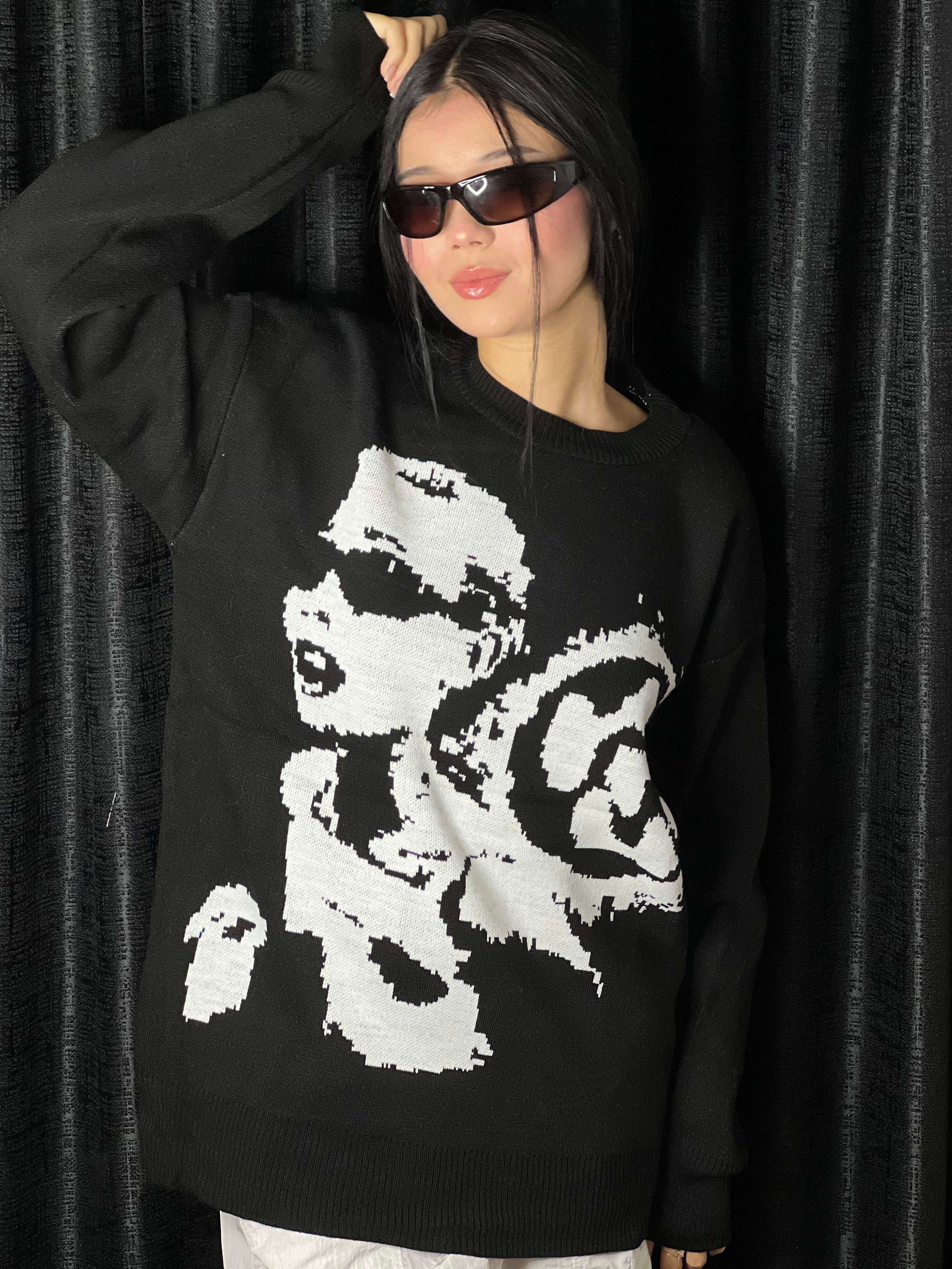 Y2k Girl Unisex Oversize Siyah Kazak
