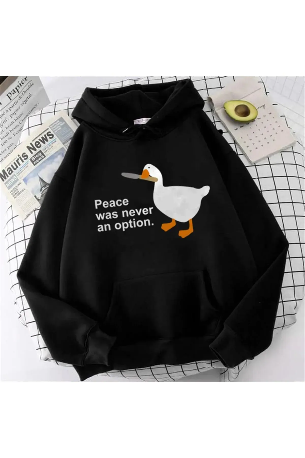 Y2k Oversize Bol Unisex Kapüşonlu Duck Peace Baskılı Sweatshirt