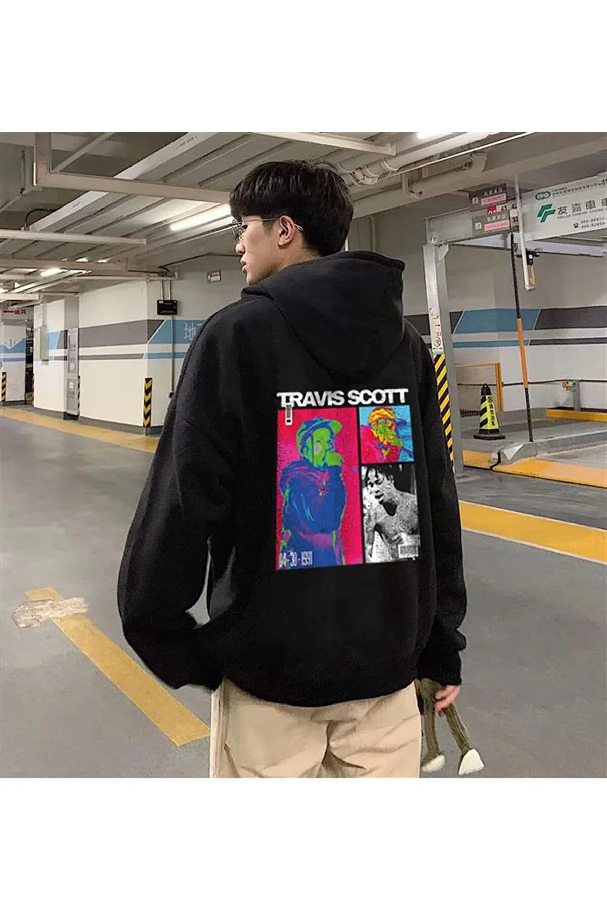 Y2k Oversize Bol Unisex Kapüşonlu Travis Scott Baskılı Sweatshirt