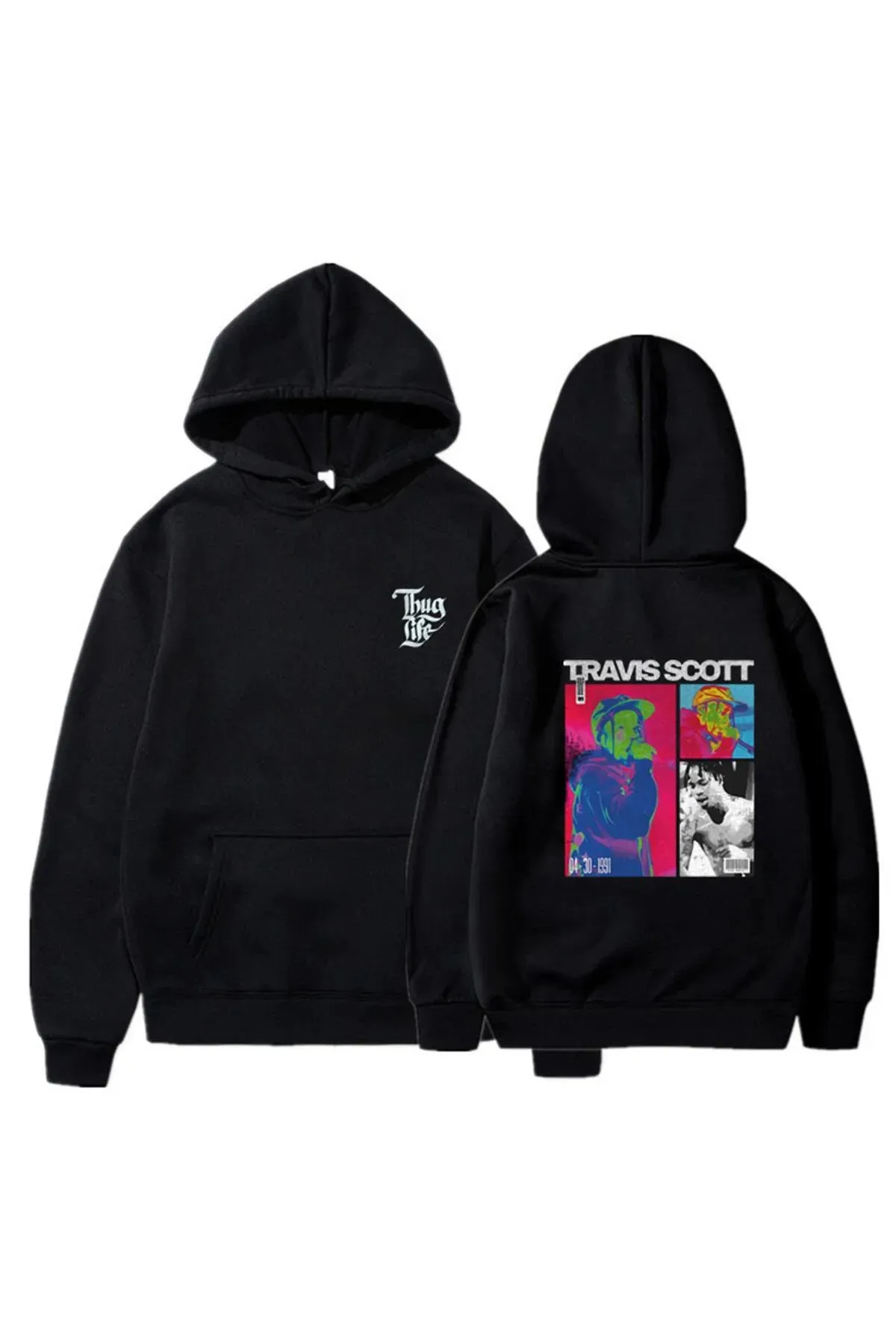 Y2k Oversize Bol Unisex Kapüşonlu Travis Scott Baskılı Sweatshirt