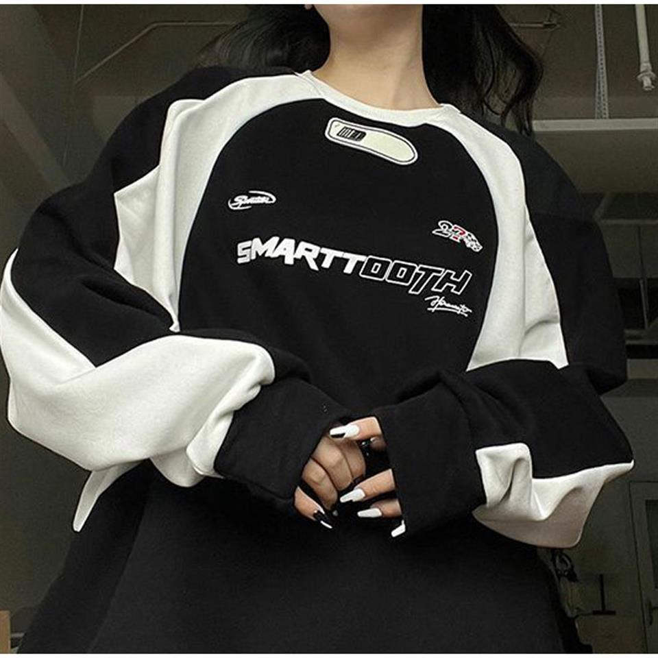 トップス EVISU swag y2k flexwitme Y2K Streetwear Smarttooth Baskılı Siyah Unisex Oversize Bisiklet