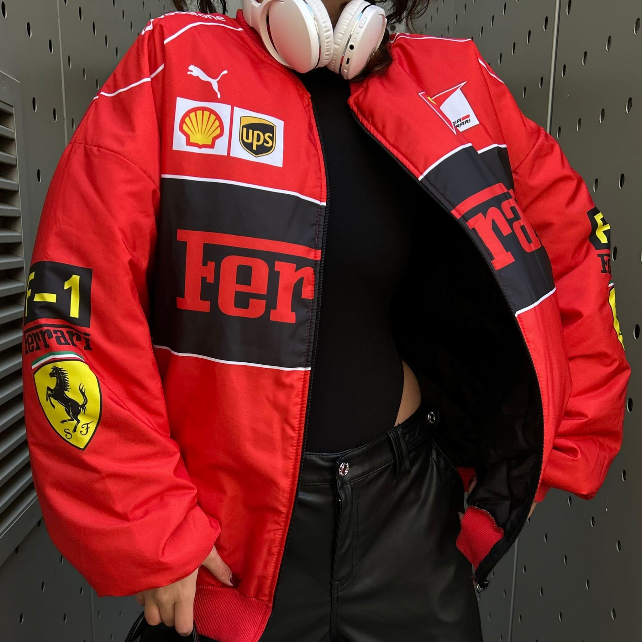 Yeni Kırmızı F1 Ferrari Racing Retro Unisex Bomber Ceket
