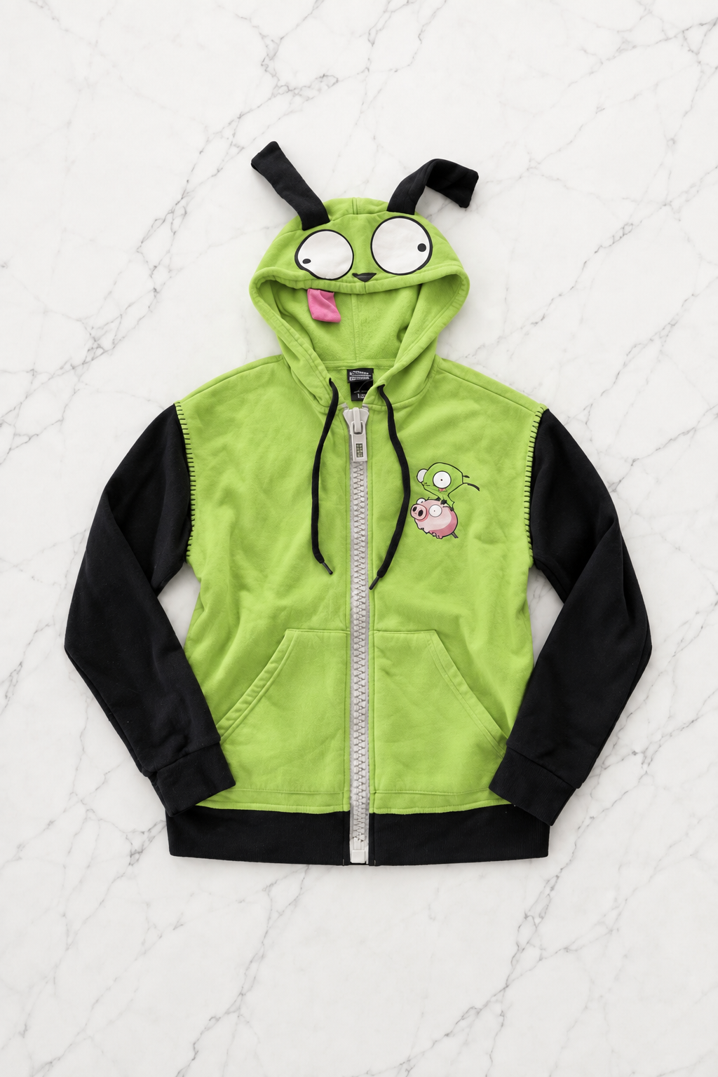 Yeşil Invader Zim Gir Kulaklı Y2K Unisex Hırka