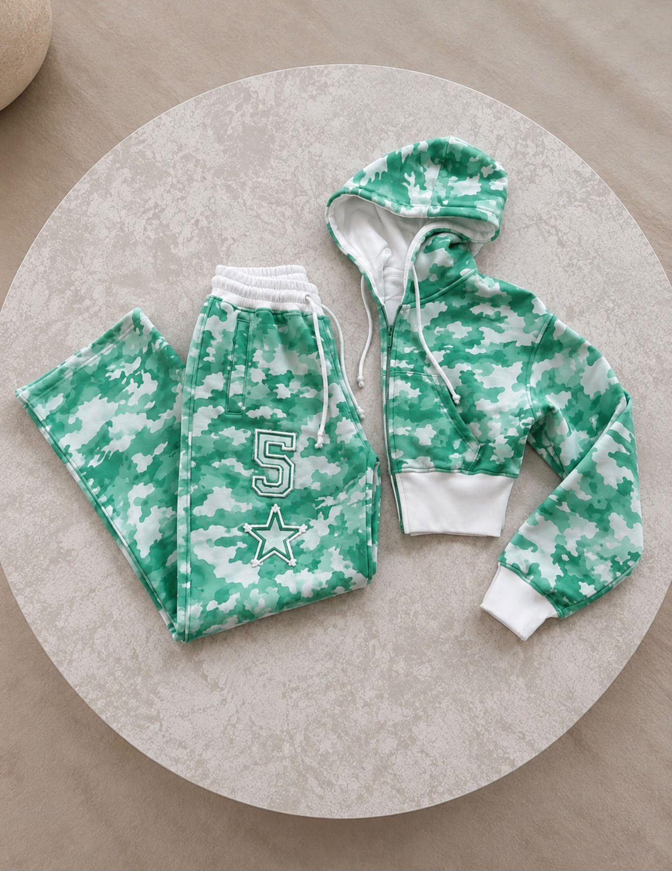 Yeşil Kamuflaj Baggy Alt Üst Eşofman Takımı ( 3 İplik Şardonlu)