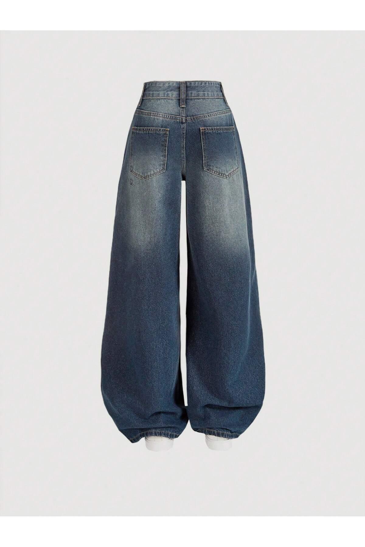 Yeşil Tint Baggy Salaş Cepli Bol Kesim Kot Pantolon